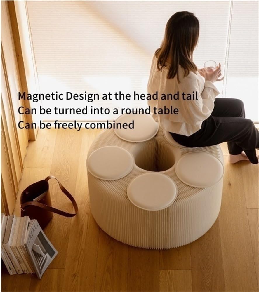 Foldable Kraft Paper Stool, Multi-Use Accordion Bench for Living Room, Entryway, Coffee Table & Shoe Changing Seat