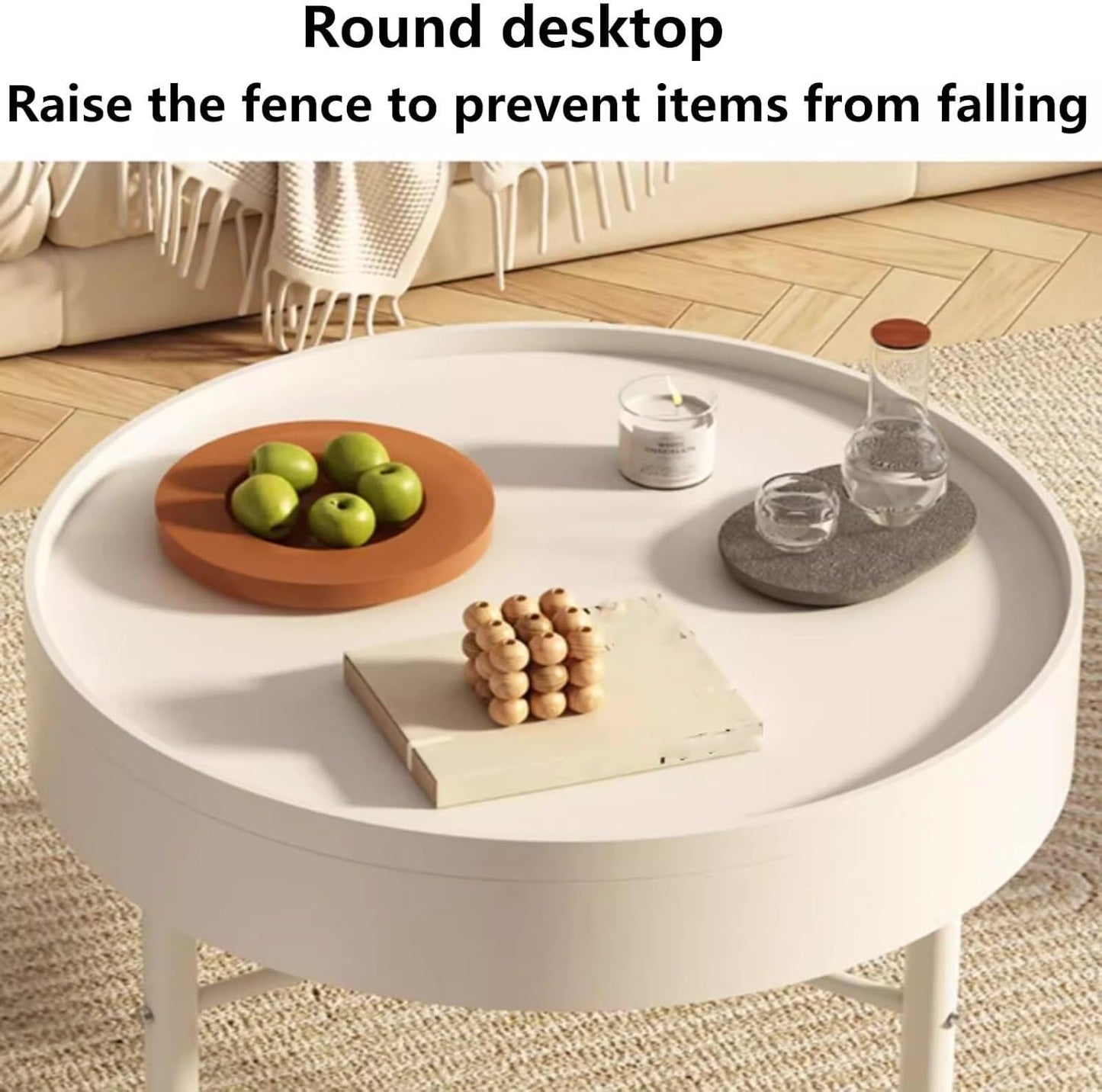Round Farmhouse Coffee Table with Hidden Storage & Rotating Lid, Modern Circular Center Table for Living Room, Office & Reception Room