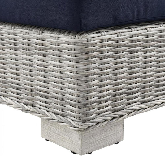 Blue Wicker Rattan Corner Chair with Cushions, Modular Outdoor Patio Lounge Seating for Garden, Deck, Backyard & Balcony Relaxation