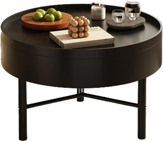 Round Farmhouse Coffee Table with Hidden Storage & Rotating Lid, Modern Circular Center Table for Living Room, Office & Reception Room