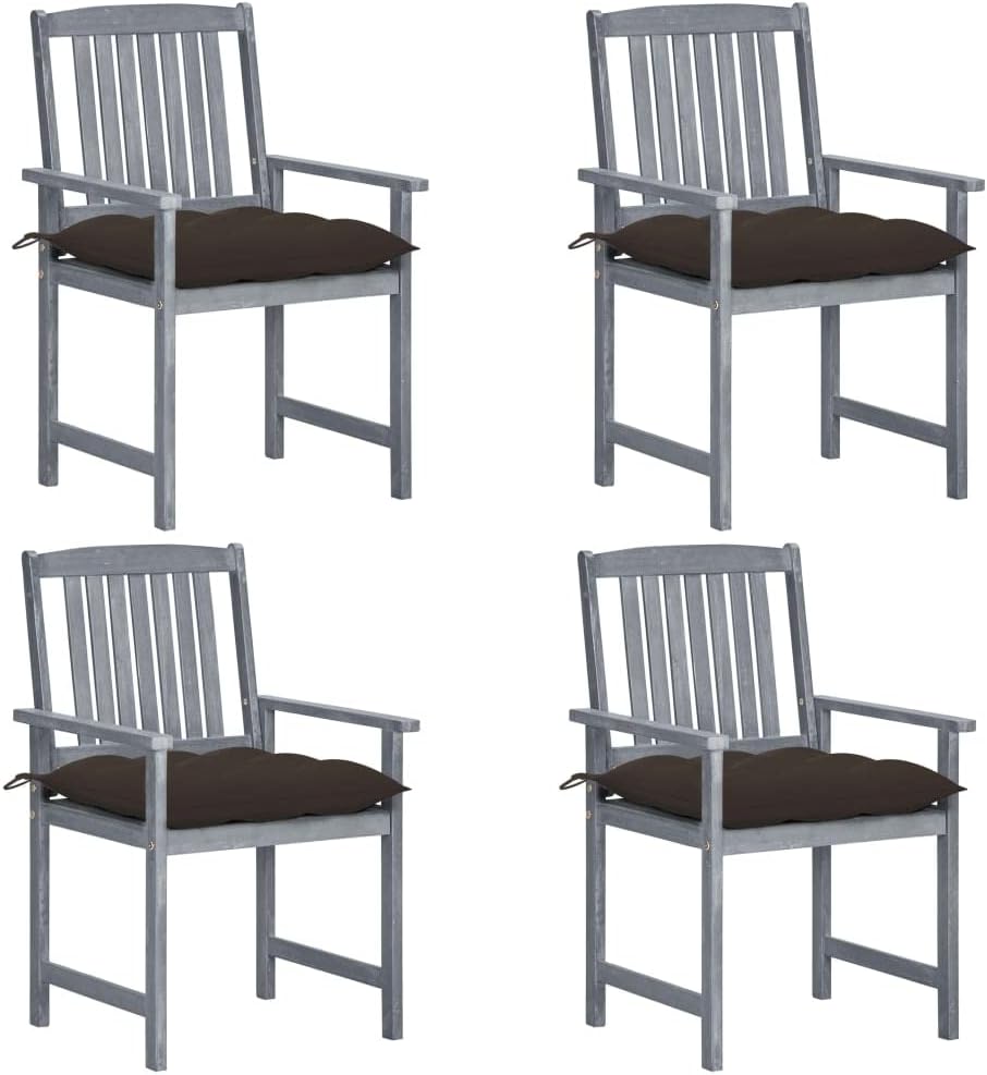 4-Piece Outdoor Patio Furniture Set with Cushions, Solid Acacia Wood Patio Chairs for Garden, Backyard, Balcony & Outdoor Living Space (Gray)
