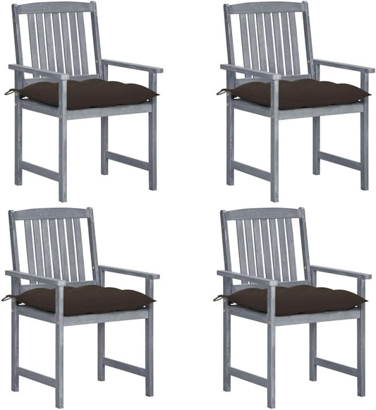 4-Piece Outdoor Patio Furniture Set with Cushions, Solid Acacia Wood Patio Chairs for Garden, Backyard, Balcony & Outdoor Living Space (Gray)