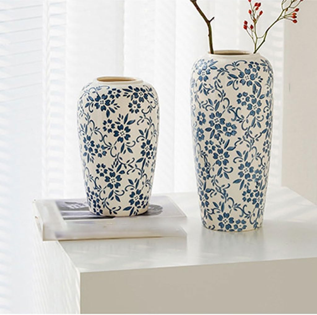 Retro Ceramic Vase for Home Decor, Elegant Flower Vase for Living Room, Entryway, Tabletop & Modern Interior Floral Arrangement (Medium Size)