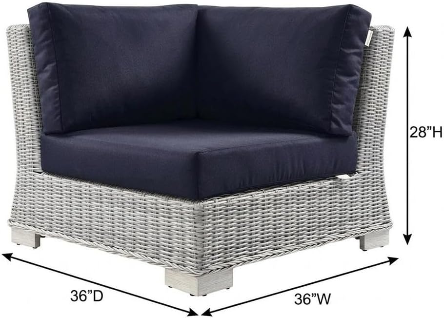 Blue Wicker Rattan Corner Chair with Cushions, Modular Outdoor Patio Lounge Seating for Garden, Deck, Backyard & Balcony Relaxation