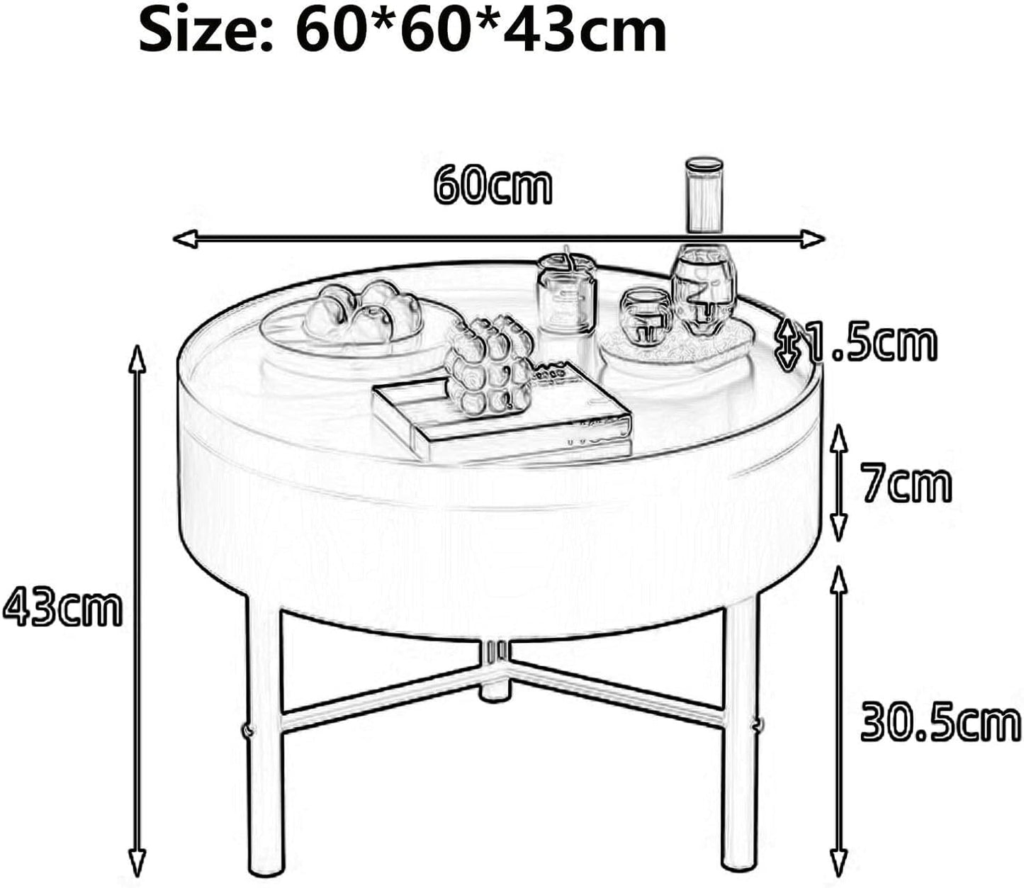 Round Farmhouse Coffee Table with Hidden Storage & Rotating Lid, Modern Circular Center Table for Living Room, Office & Reception Room