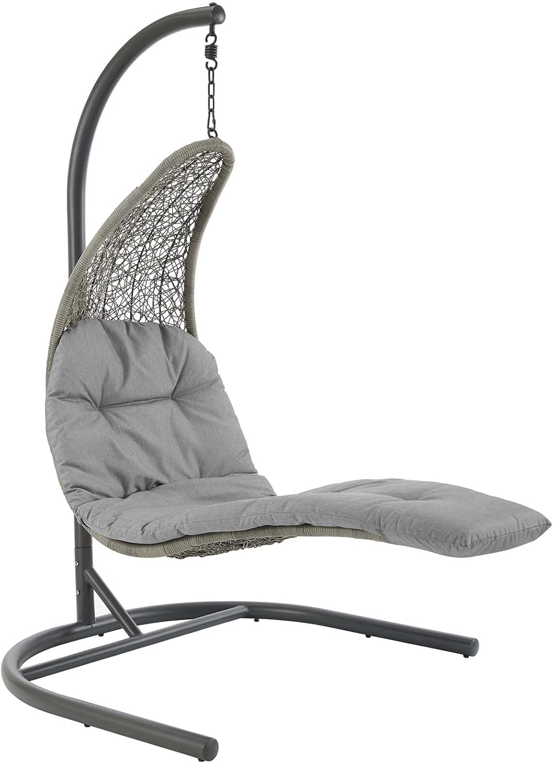Wicker Rattan Outdoor Hanging Swing Chair with Stand, Chaise Lounge Porch Egg Chair for Patio, Garden & Backyard Relaxation (Light Gray)