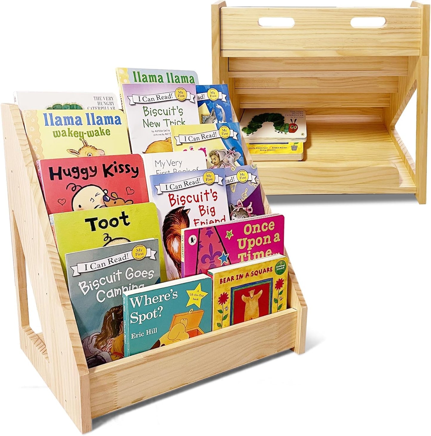 5-Tier Montessori Front-Facing Kids Bookshelf with Back Storage, Natural Wood Book Display Organizer for Toddlers, Children's Rooms & Reading Nooks