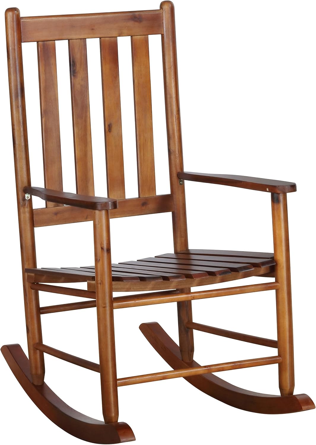 Solid Wood Slat Back Rocking Chair, Classic Rocker in Golden Brown Finish for Living Room, Bedroom, Nursery & Porch Comfort Seating