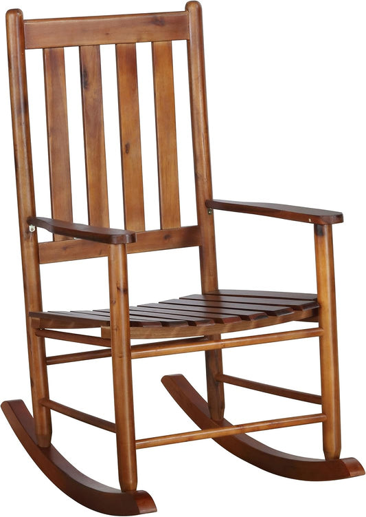 Solid Wood Slat Back Rocking Chair, Classic Rocker in Golden Brown Finish for Living Room, Bedroom, Nursery & Porch Comfort Seating