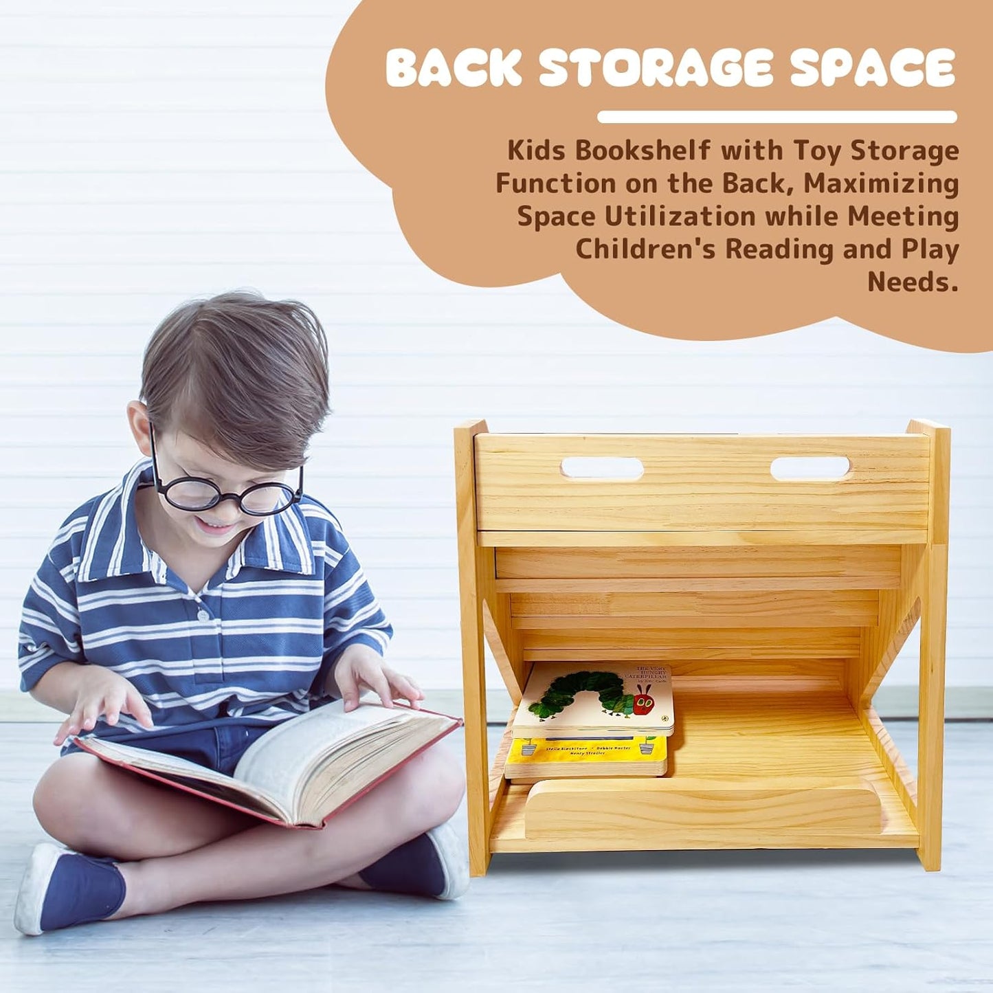 5-Tier Montessori Front-Facing Kids Bookshelf with Back Storage, Natural Wood Book Display Organizer for Toddlers, Children's Rooms & Reading Nooks