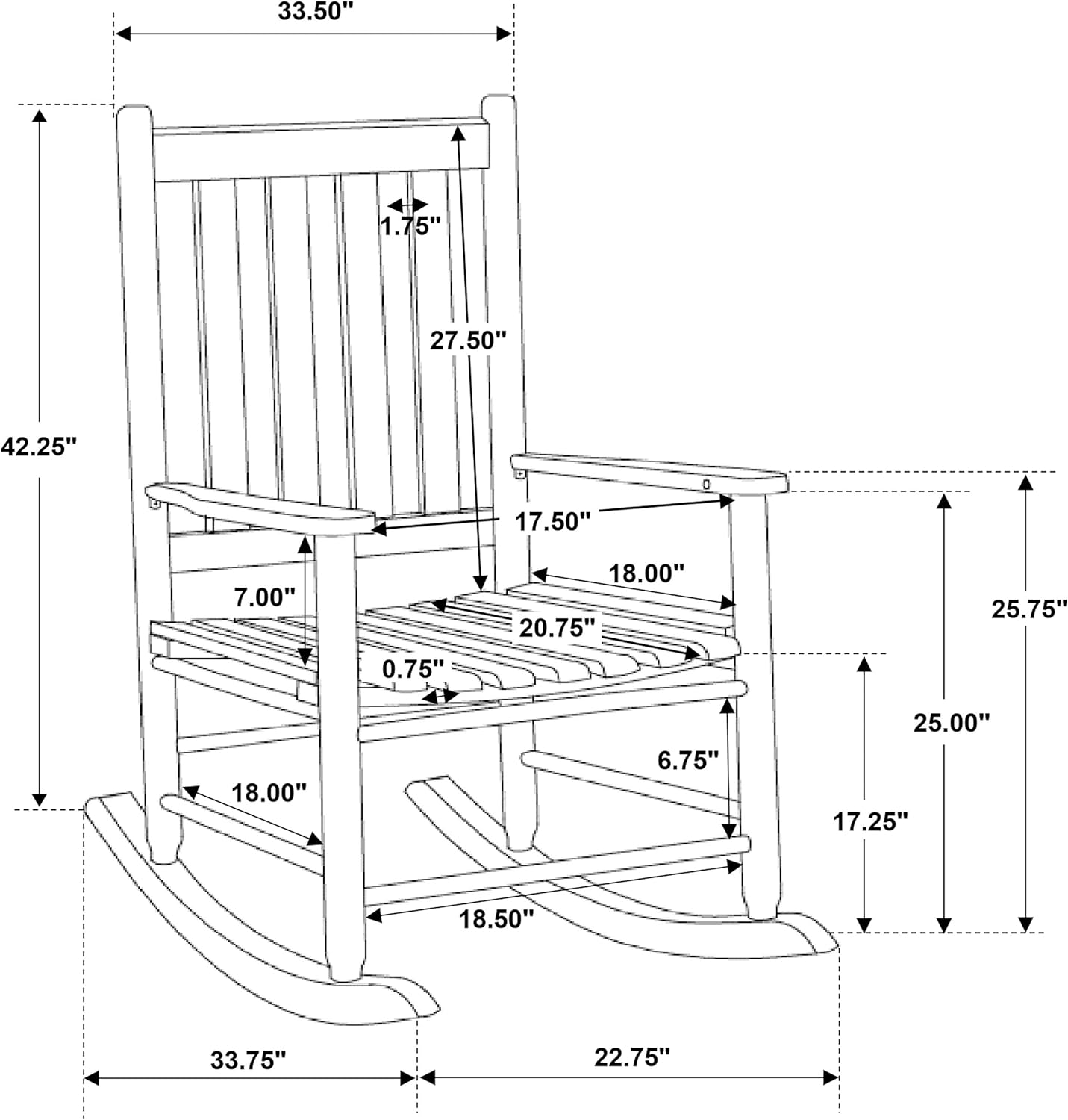 Solid Wood Slat Back Rocking Chair, Classic Rocker in Golden Brown Finish for Living Room, Bedroom, Nursery & Porch Comfort Seating