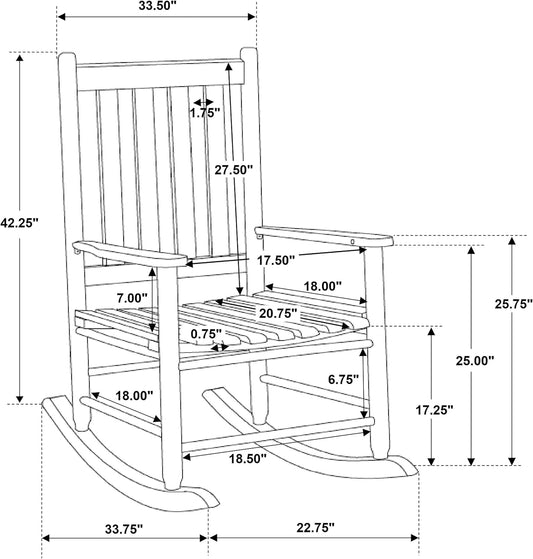 Solid Wood Slat Back Rocking Chair, Classic Rocker in Golden Brown Finish for Living Room, Bedroom, Nursery & Porch Comfort Seating