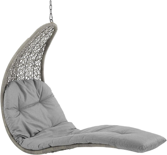 Wicker Rattan Outdoor Hanging Swing Chair with Stand, Chaise Lounge Porch Egg Chair for Patio, Garden & Backyard Relaxation (Light Gray)
