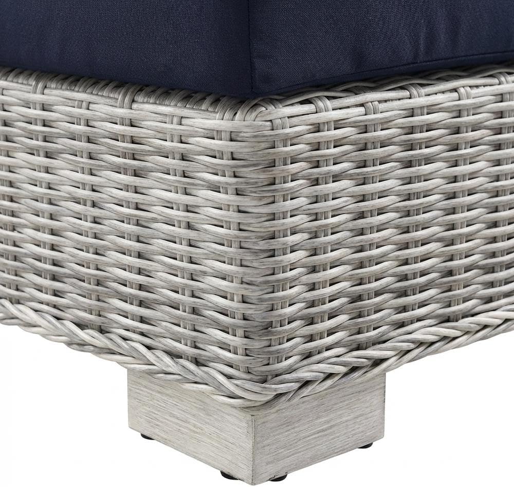 Blue Wicker Rattan Corner Chair with Cushions, Modular Outdoor Patio Lounge Seating for Garden, Deck, Backyard & Balcony Relaxation