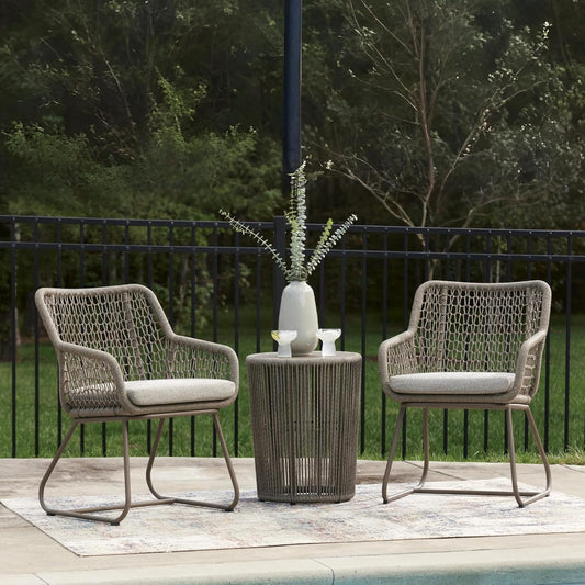 Contemporary Outdoor Dining Table and Chairs Set with Rope Design, Cushioned Patio Furniture with Aluminum Frame for Garden, Patio, Deck & Outdoor Dining