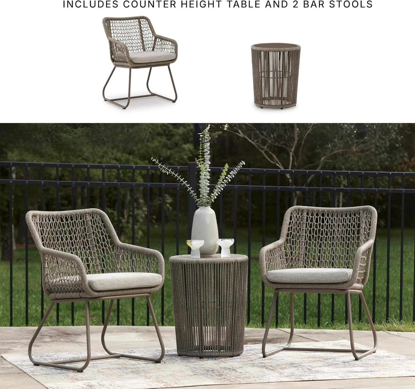 Contemporary Outdoor Dining Table and Chairs Set with Rope Design, Cushioned Patio Furniture with Aluminum Frame for Garden, Patio, Deck & Outdoor Dining