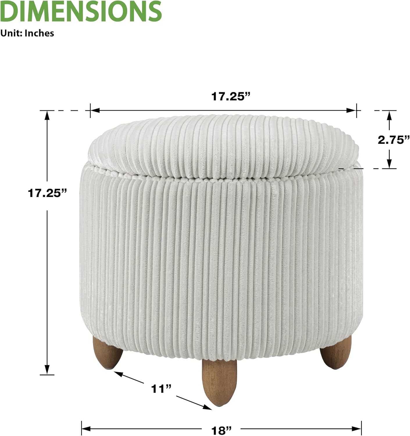 Contemporary Round Storage Ottoman with Lift-Off Lid, Taupe Fabric Pouf for Living Room, Bedroom & Home Décor