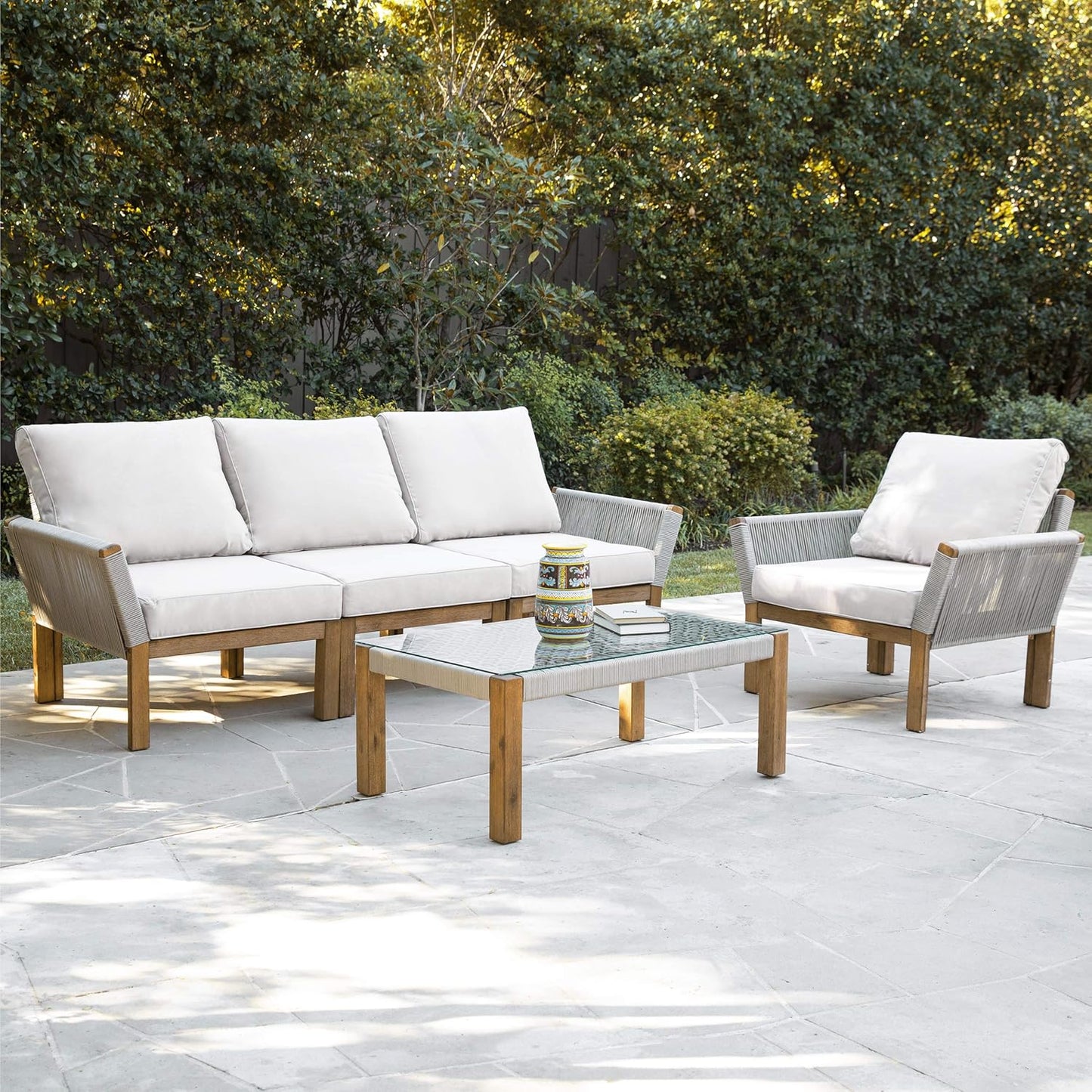3-Seater Outdoor Sofa with Transitional Design, Solid Wood Patio Furniture for Backyard, Garden & Outdoor Lounge