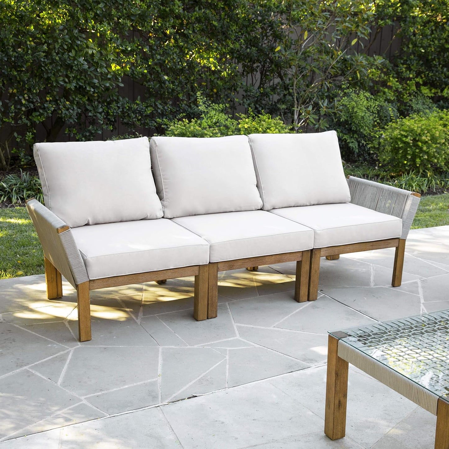3-Seater Outdoor Sofa with Transitional Design, Solid Wood Patio Furniture for Backyard, Garden & Outdoor Lounge