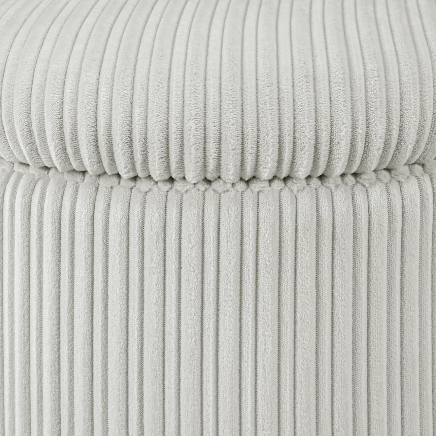Contemporary Round Storage Ottoman with Lift-Off Lid, Taupe Fabric Pouf for Living Room, Bedroom & Home Décor